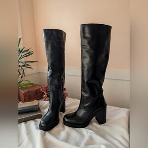 NWT Stuart Weitzman Bethenny 80 Knee High Black Leather Boots - Size 8.5